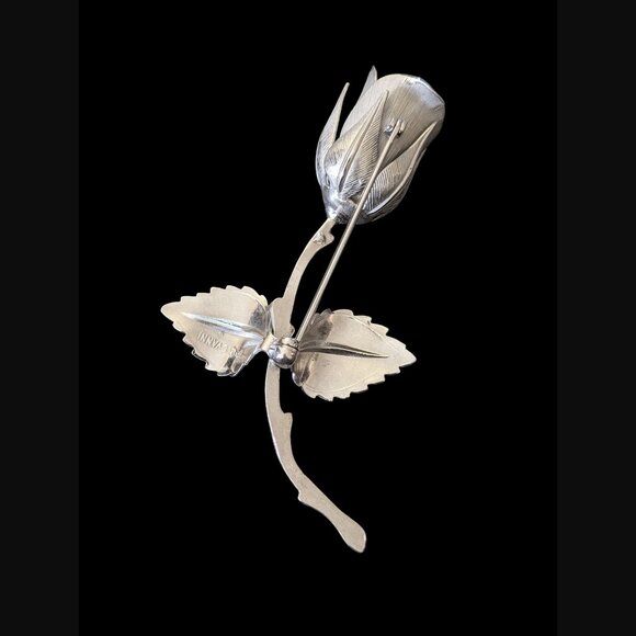 Vintage Giovanni Silver Tone 2.5" Long Rose Brooch Pin - Picture 3 of 6